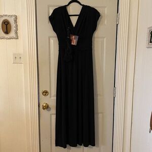 NWT IMAN V Neck Sleeveless Black Maxi Dress & Matching Headband Women Size M